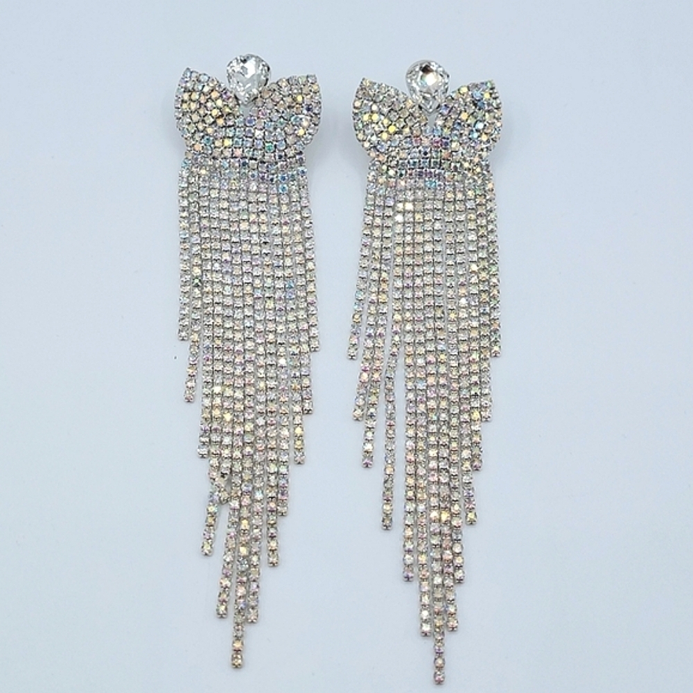 Long Rhinestone Earrings With AB Crystals #2085